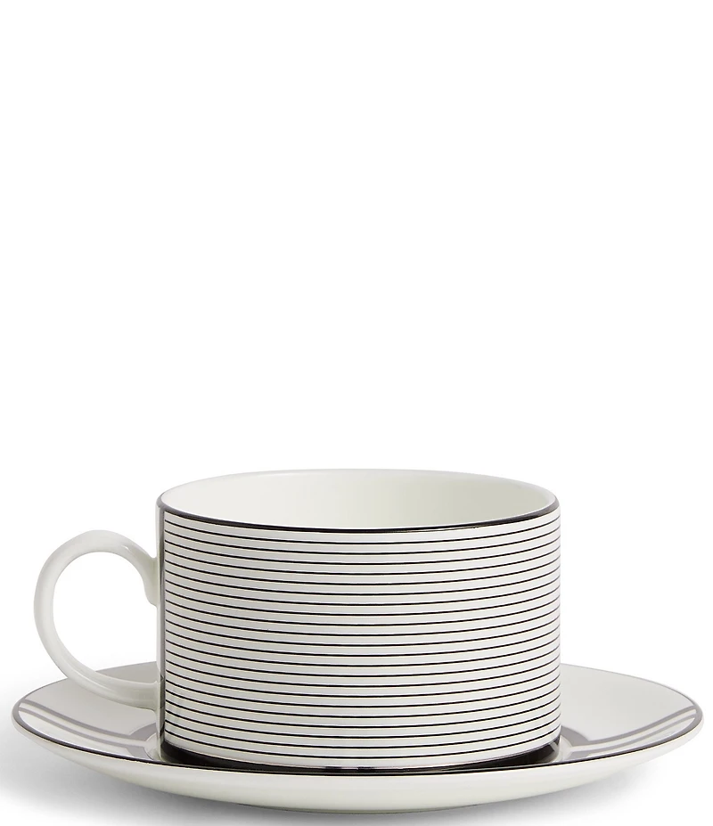 Vera Wang by Wedgwood Luxe Graphite Collection Stripe Art Deco Teacup & Saucer V2