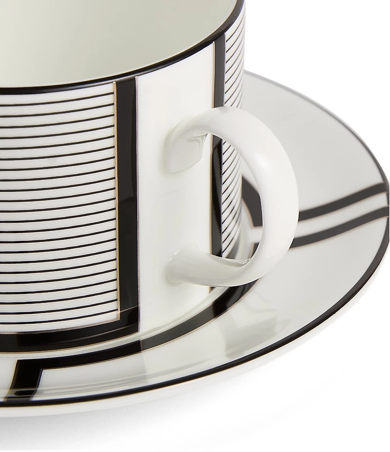 Vera Wang by Wedgwood Luxe Graphite Collection Stripe Art Deco Teacup & Saucer V2