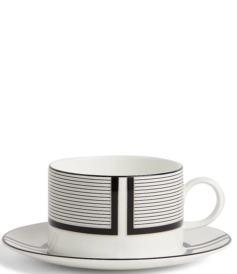 Vera Wang by Wedgwood Luxe Graphite Collection Stripe & Solid Art Deco Teacup & Saucer