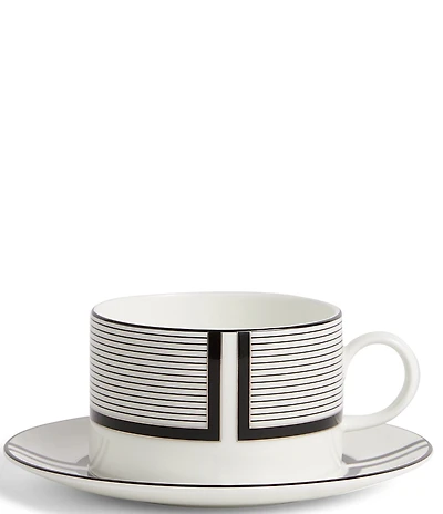 Vera Wang by Wedgwood Luxe Graphite Collection Stripe & Solid Art Deco Teacup & Saucer
