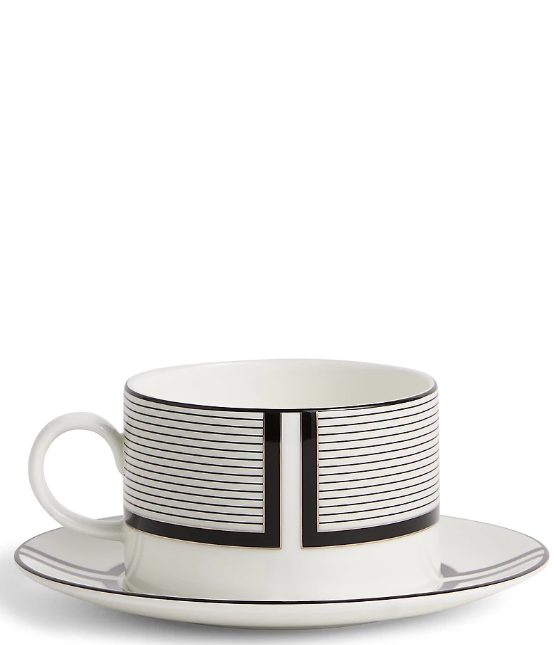 Vera Wang by Wedgwood Luxe Graphite Collection Stripe & Solid Art Deco Teacup & Saucer