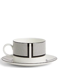 Vera Wang by Wedgwood Luxe Graphite Collection Stripe & Solid Art Deco Teacup & Saucer