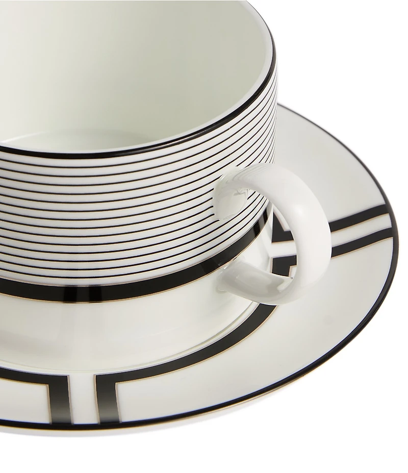 Vera Wang by Wedgwood Luxe Graphite Collection Stripe & Solid Art Deco Teacup & Saucer