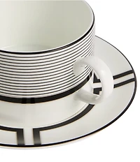Vera Wang by Wedgwood Luxe Graphite Collection Stripe & Solid Art Deco Teacup & Saucer