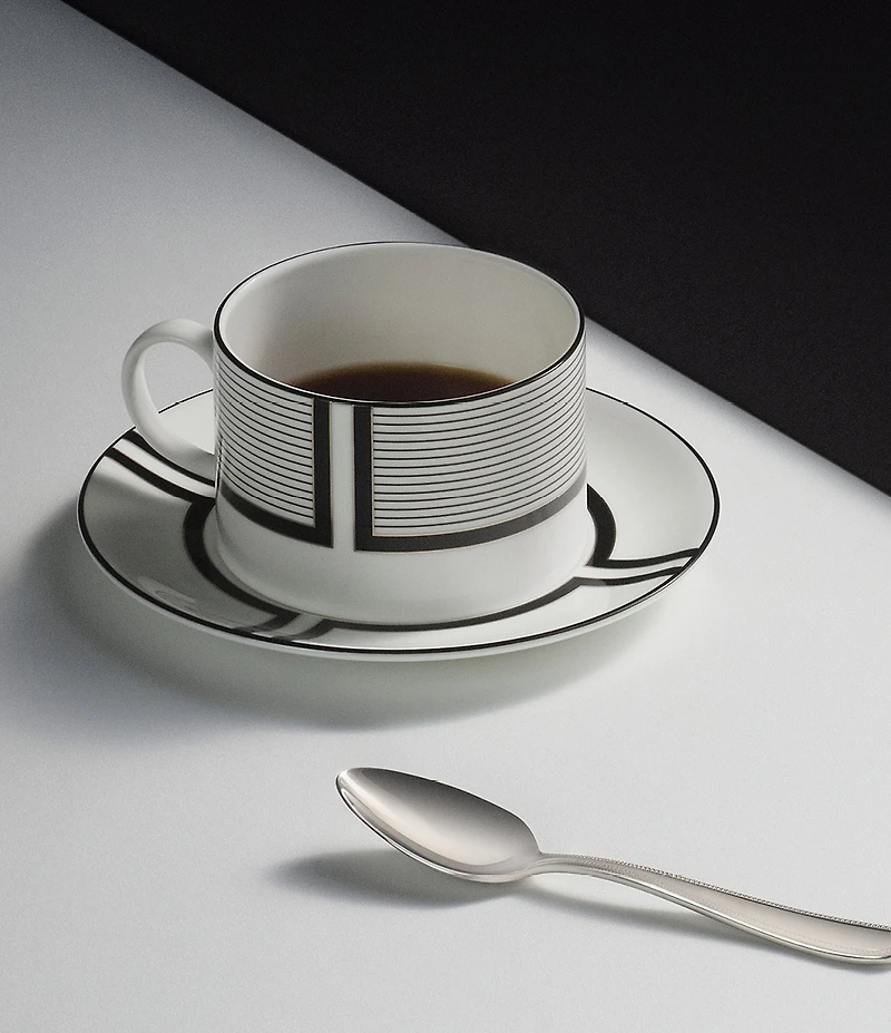 Vera Wang by Wedgwood Luxe Graphite Collection Stripe & Solid Art Deco Teacup & Saucer