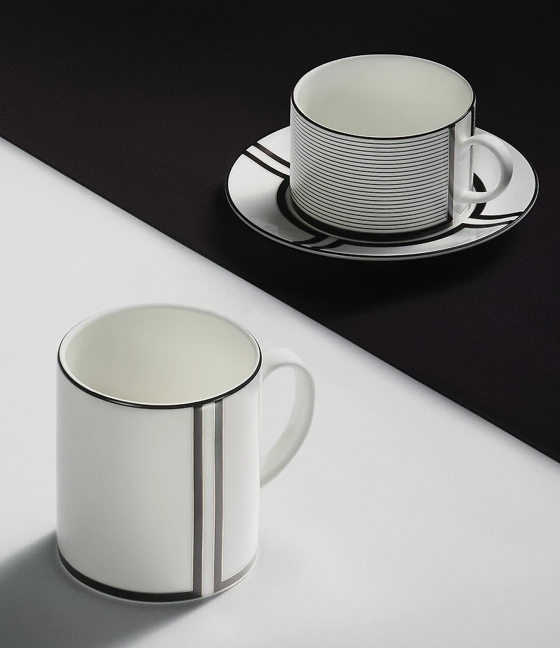 Vera Wang by Wedgwood Luxe Graphite Collection Stripe & Solid Art Deco Teacup & Saucer