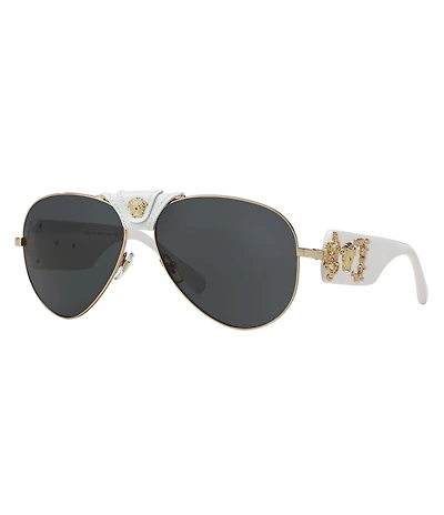 Versace Men's Leather Logo Aviator Sunglasses