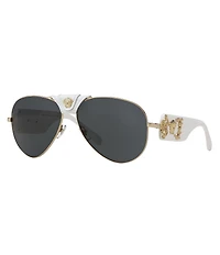 Versace Men's Leather Logo Aviator Sunglasses