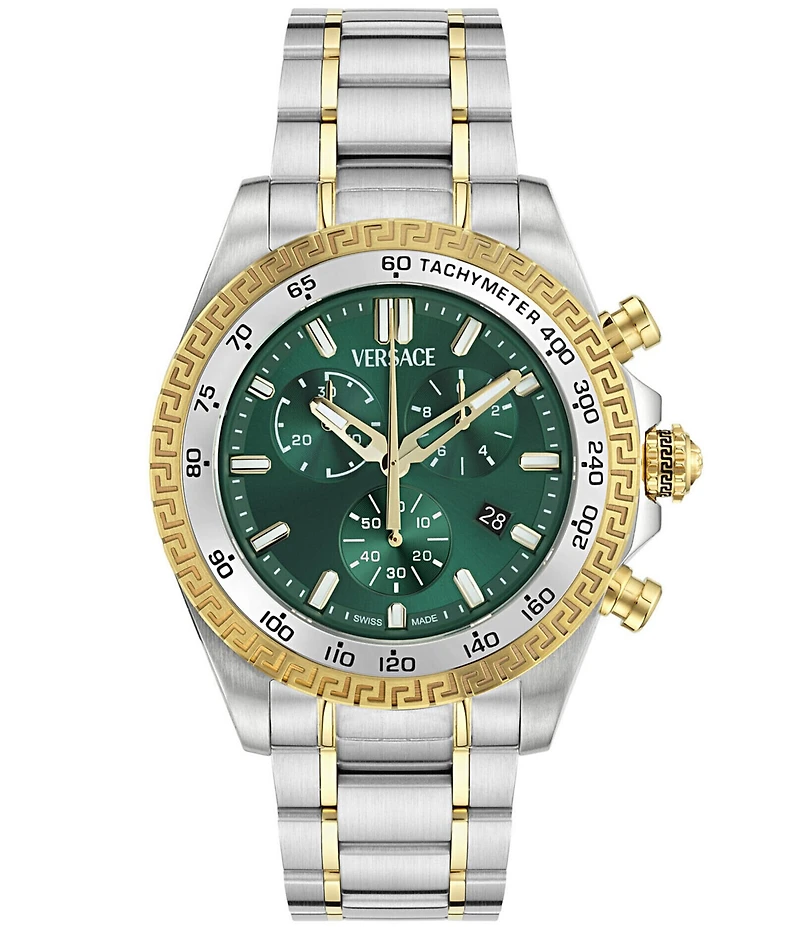 Versace Men's Chrono X Two Tone Stainless Steel Bracelet Green Dial Watch