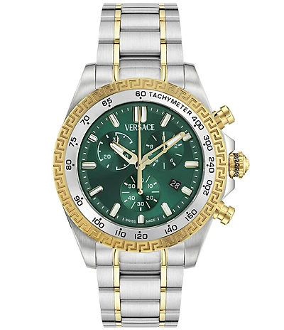 Versace Men's Chrono X Two Tone Stainless Steel Bracelet Green Dial Watch