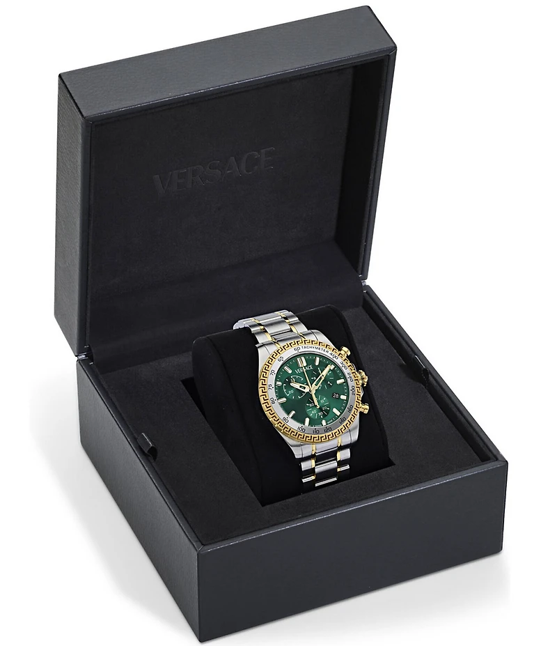 Versace Men's Chrono X Two Tone Stainless Steel Bracelet Green Dial Watch