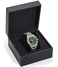 Versace Men's Chrono X Two Tone Stainless Steel Bracelet Green Dial Watch