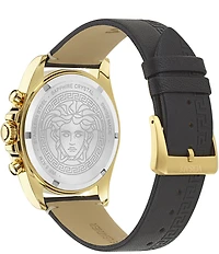 Versace Men's Greca Chrono Wave Black Leather Strap Watch