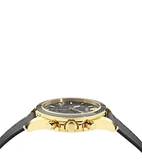 Versace Men's Greca Chrono Wave Black Leather Strap Watch
