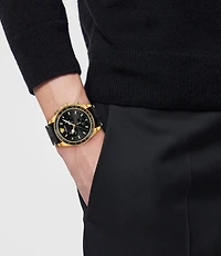 Versace Men's Greca Chrono Wave Black Leather Strap Watch