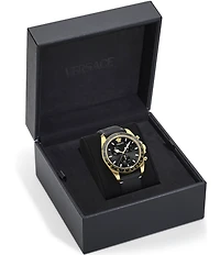 Versace Men's Greca Chrono Wave Black Leather Strap Watch