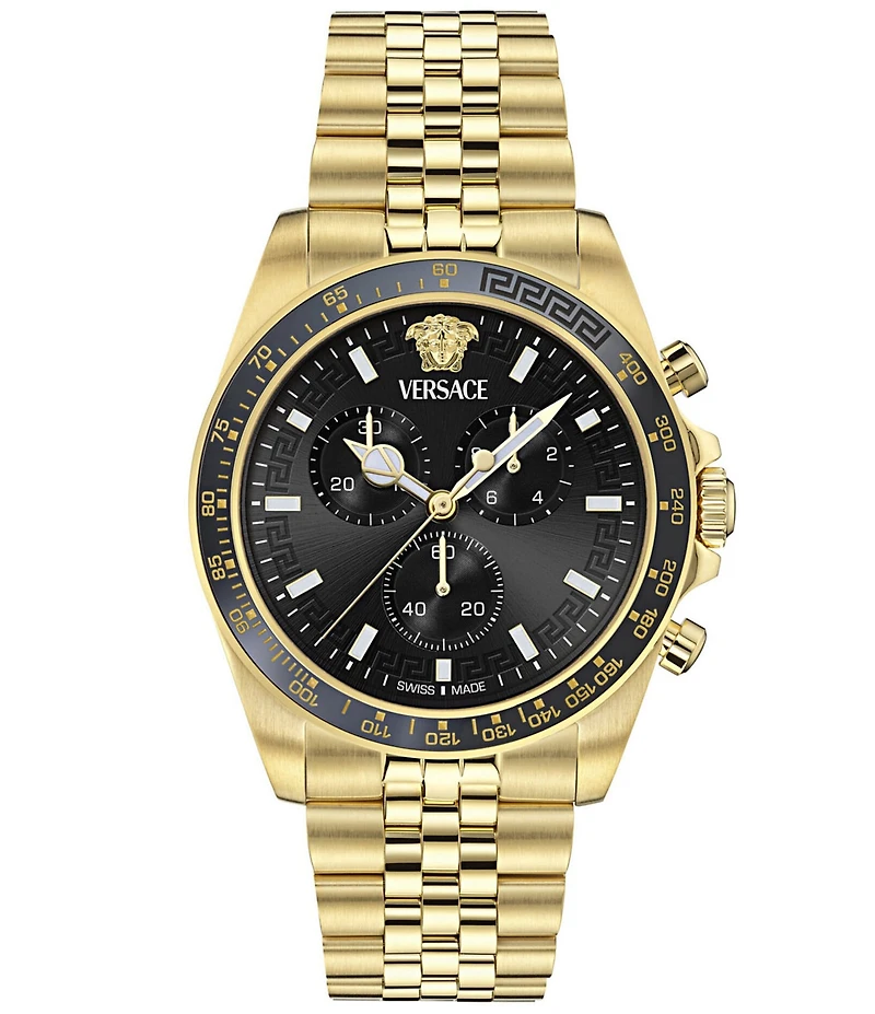 Versace Men's Greca Chrono Wave Gold Tone Stainless Steel Bracelet Watch