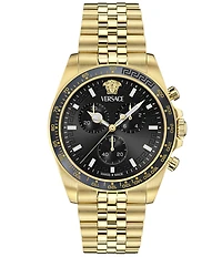 Versace Men's Greca Chrono Wave Gold Tone Stainless Steel Bracelet Watch
