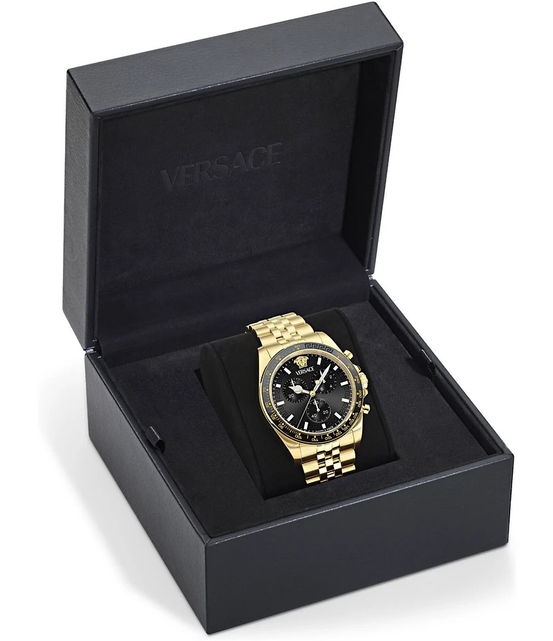 Versace Men's Greca Chrono Wave Gold Tone Stainless Steel Bracelet Watch