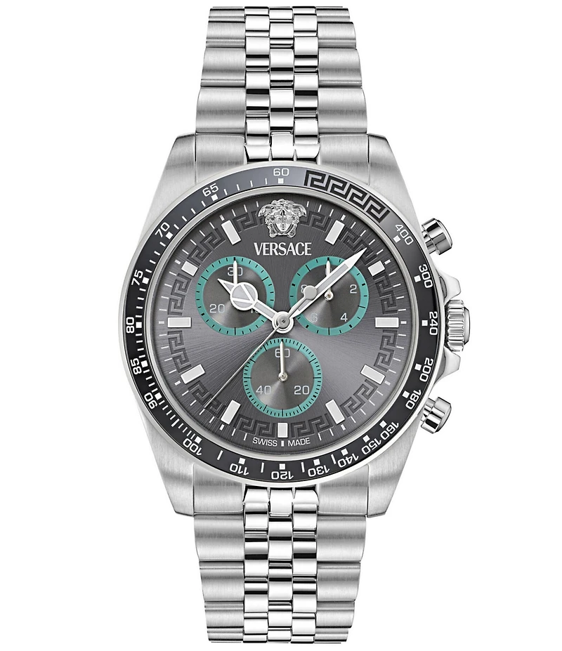 Versace Men's Greca Chrono Wave Stainless Steel Bracelet Watch