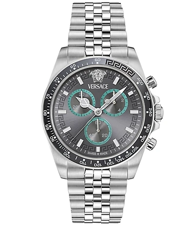 Versace Men's Greca Chrono Wave Stainless Steel Bracelet Watch