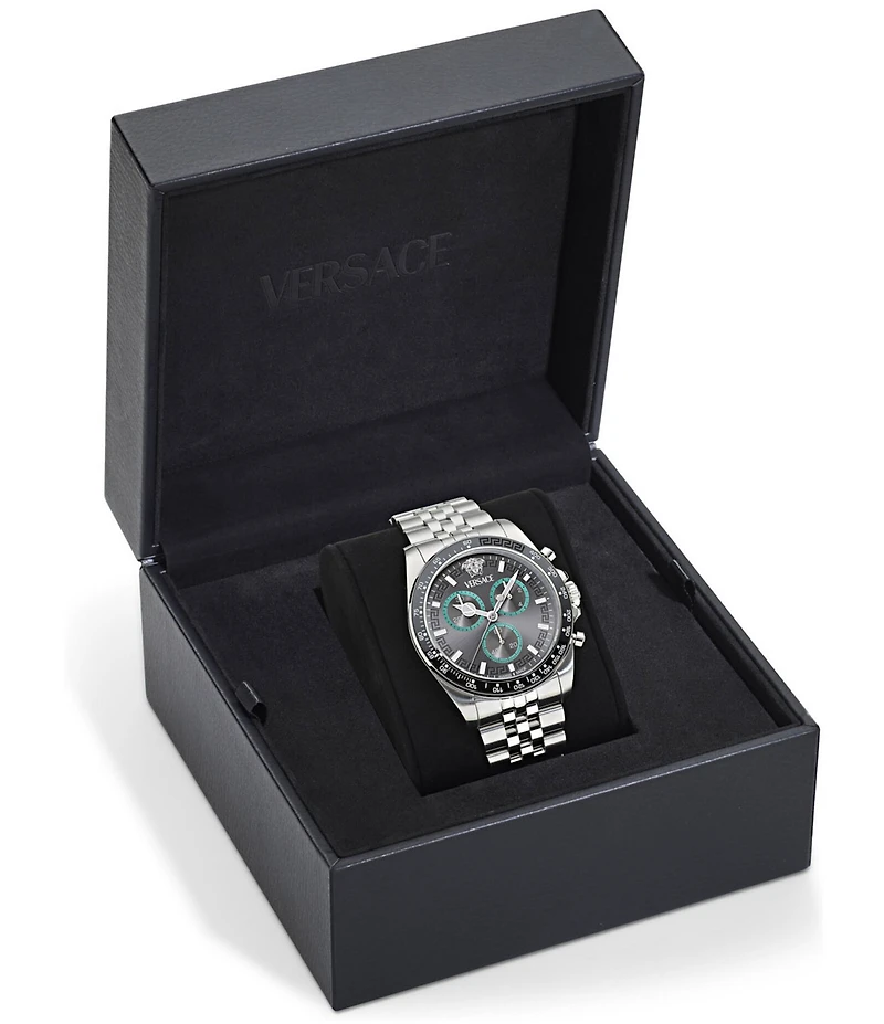 Versace Men's Greca Chrono Wave Stainless Steel Bracelet Watch