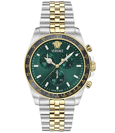 Versace Men's Greca Chrono Wave Two Tone Stainless Steel Bracelet Watch