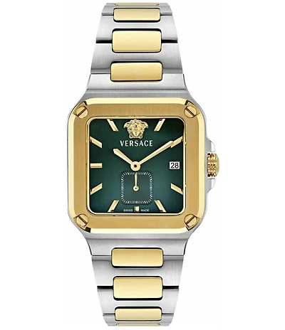 Versace Men's Greca Edge Quartz Analog Two Tone Stainless Steel Bracelet Watch