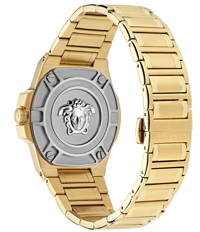 Versace Men's Greca Reaction Diamond Quartz Mechanical Automatic Gold Stainless Steel Bracelet Watch