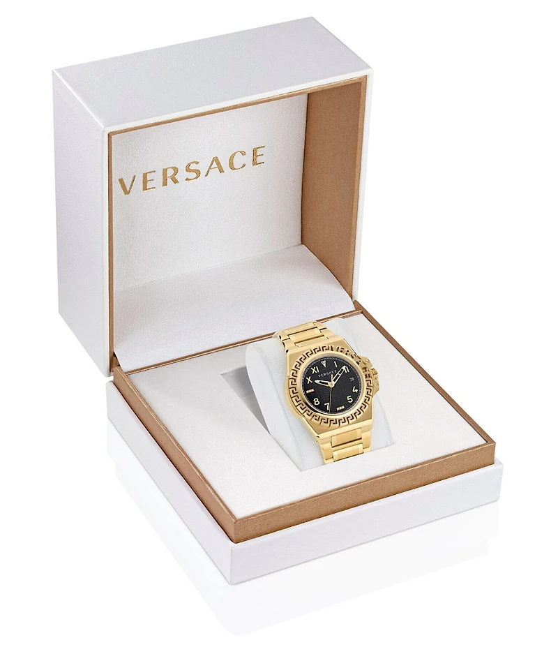Versace Men's Greca Reaction Diamond Quartz Mechanical Automatic Gold Stainless Steel Bracelet Watch