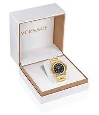 Versace Men's Greca Reaction Diamond Quartz Mechanical Automatic Gold Stainless Steel Bracelet Watch