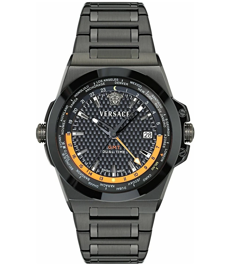 Versace Men's Greca Reaction GMT Automatic Black Tone Stainless Steel Bracelet Watch