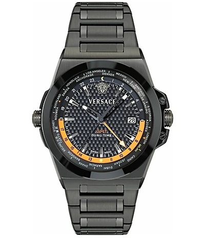 Versace Men's Greca Reaction GMT Automatic Black Tone Stainless Steel Bracelet Watch