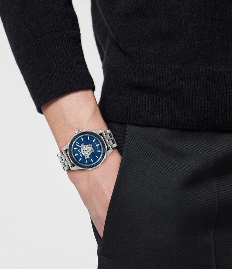 Versace Men's Medusa Deco Analog Stainless Steel Blue Guilloche Bracelet Watch