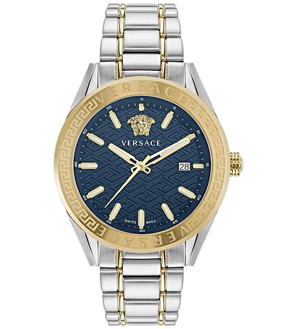 Versace Men's V-Code Mechanical Automatic Two Tone Stainless Steel Blue Dial Watch