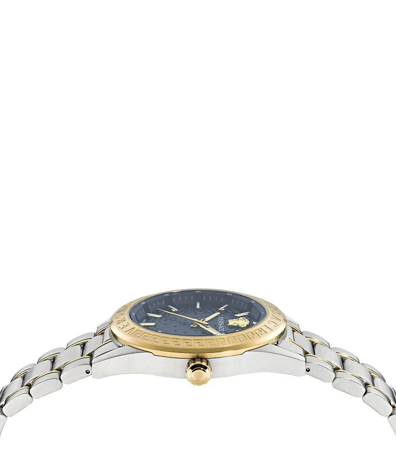 Versace Men's V-Code Mechanical Automatic Two Tone Stainless Steel Blue Dial Watch