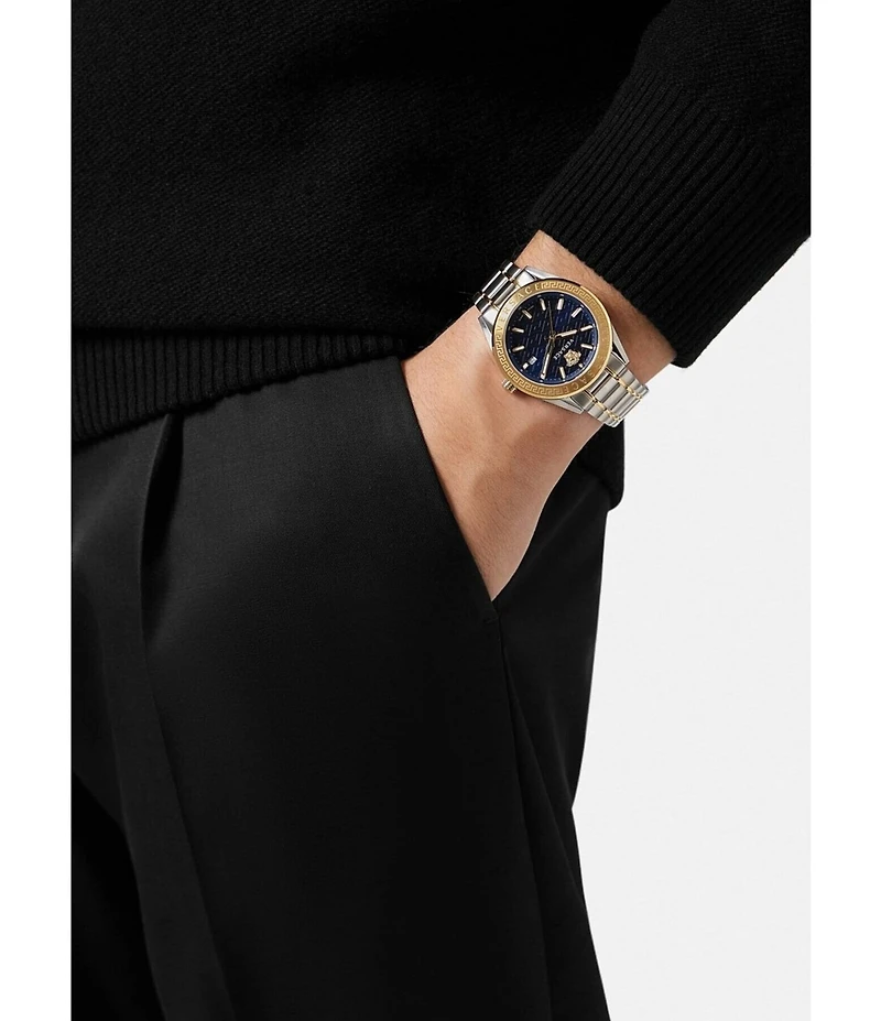 Versace Men's V-Code Mechanical Automatic Two Tone Stainless Steel Blue Dial Watch