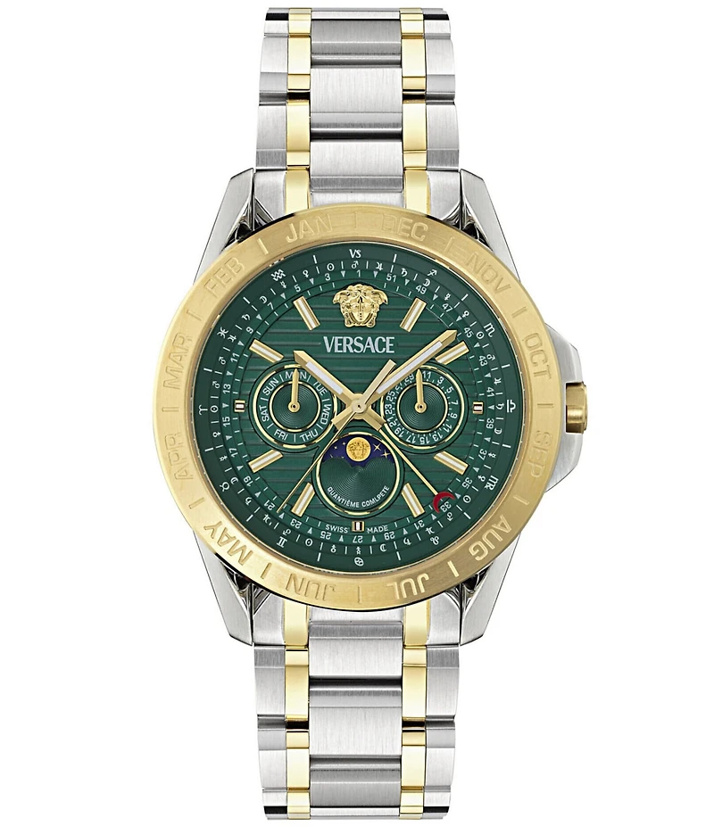 Versace Men's V-Galaxy Moonphase Chronograph Two Tone Stainless Steel Bracelet Watch