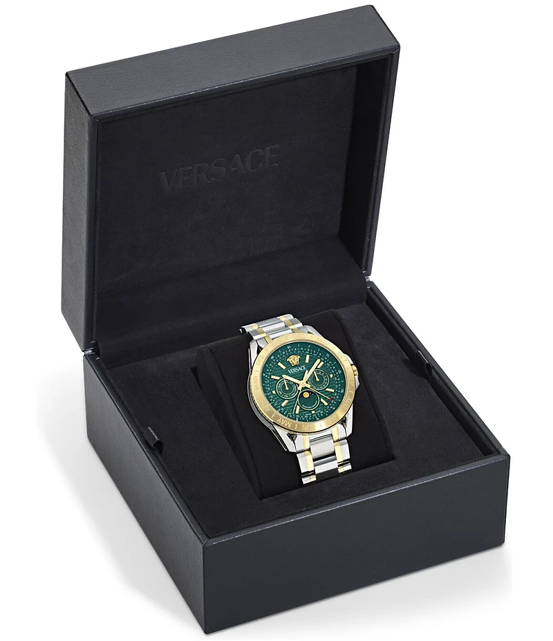 Versace Men's V-Galaxy Moonphase Chronograph Two Tone Stainless Steel Bracelet Watch