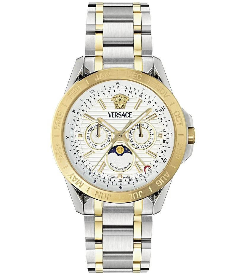 Versace Men's V-Galaxy Moonphase Chronograph Two Tone Stainless Steel Bracelet Watch