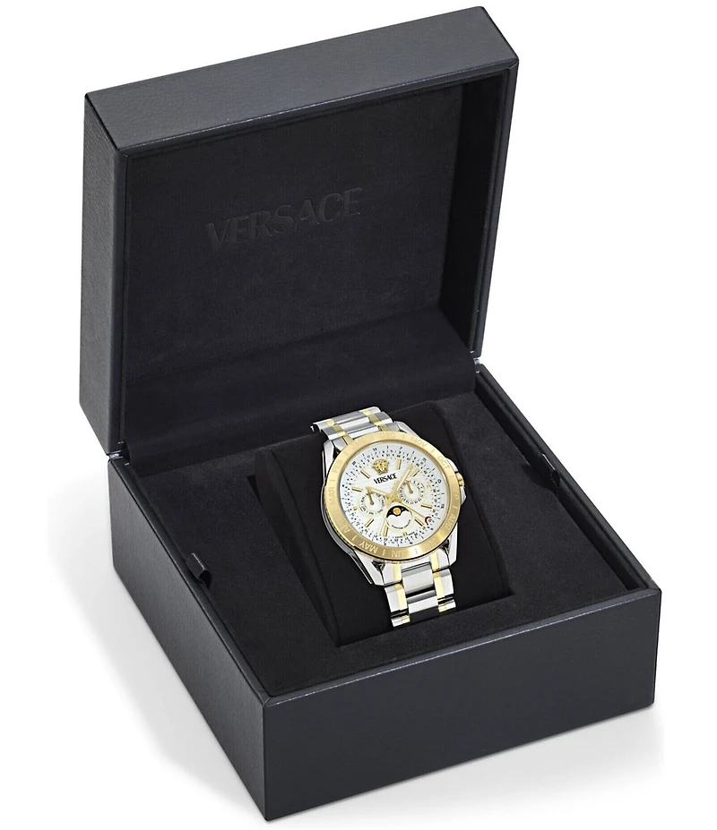 Versace Men's V-Galaxy Moonphase Chronograph Two Tone Stainless Steel Bracelet Watch