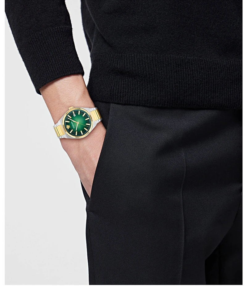 Versace Men's V-Leo Quartz Analog Two Tone Stainless Steel Bracelet Watch