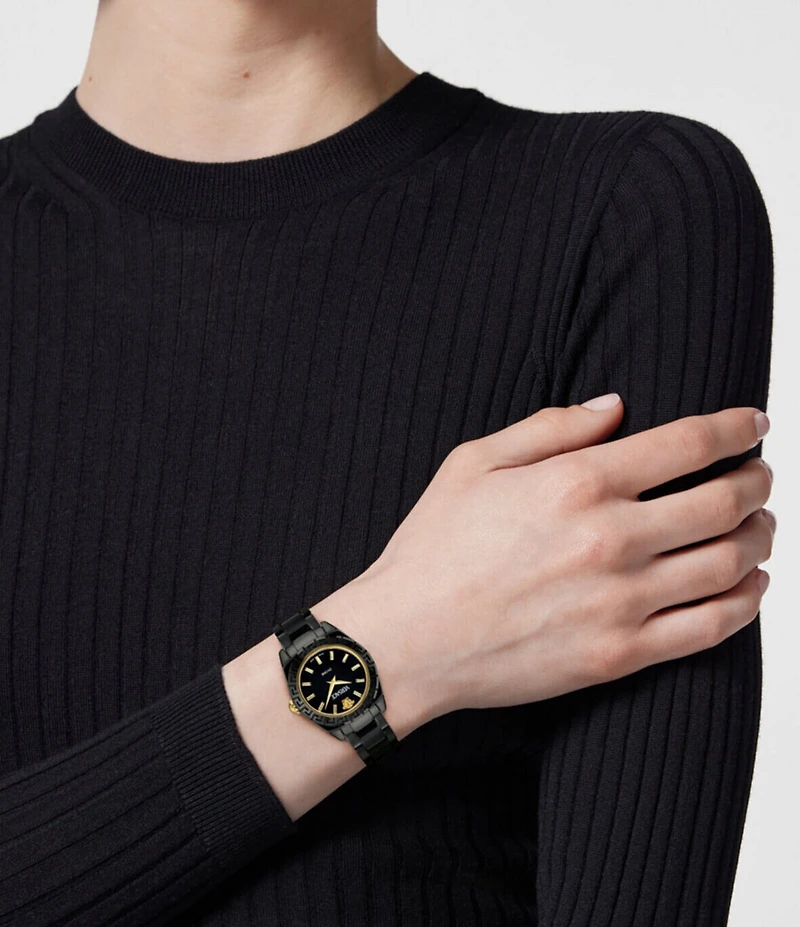 Versace Women's DV One Mini Analog Solid Black Toned Ceramic Bracelet Watch