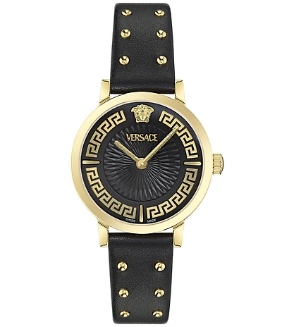 Versace Women's Greca Fortuna Analog Black Leather Strap Watch