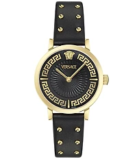 Versace Women's Greca Fortuna Analog Black Leather Strap Watch