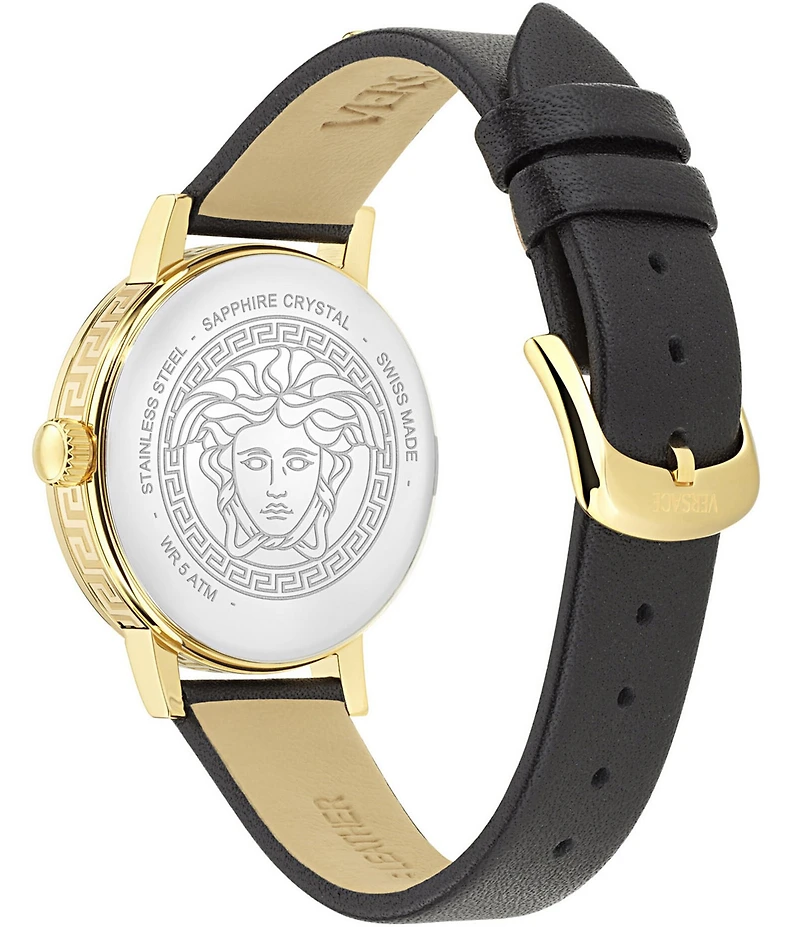 Versace Women's Greca Fortuna Analog Black Leather Strap Watch