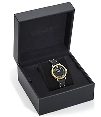 Versace Women's Greca Fortuna Analog Black Leather Strap Watch