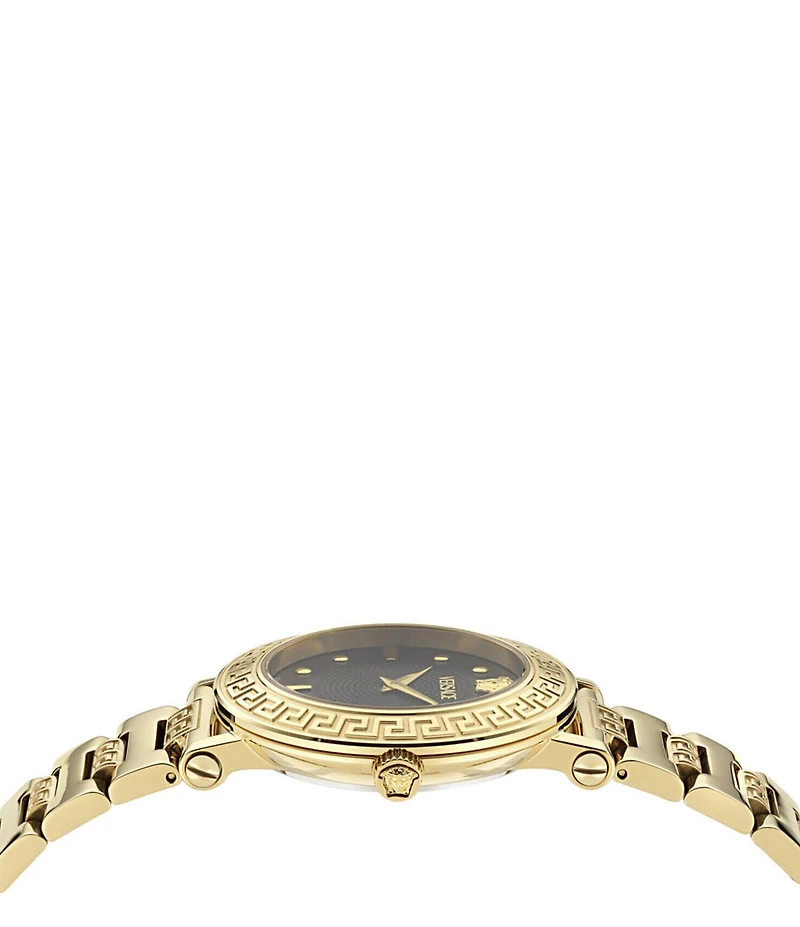 Versace Women's Greca Sphere Analog Gold Tone Black Dial Stainless Steel Bracelet Watch