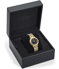 Versace Women's Greca Sphere Analog Gold Tone Black Dial Stainless Steel Bracelet Watch