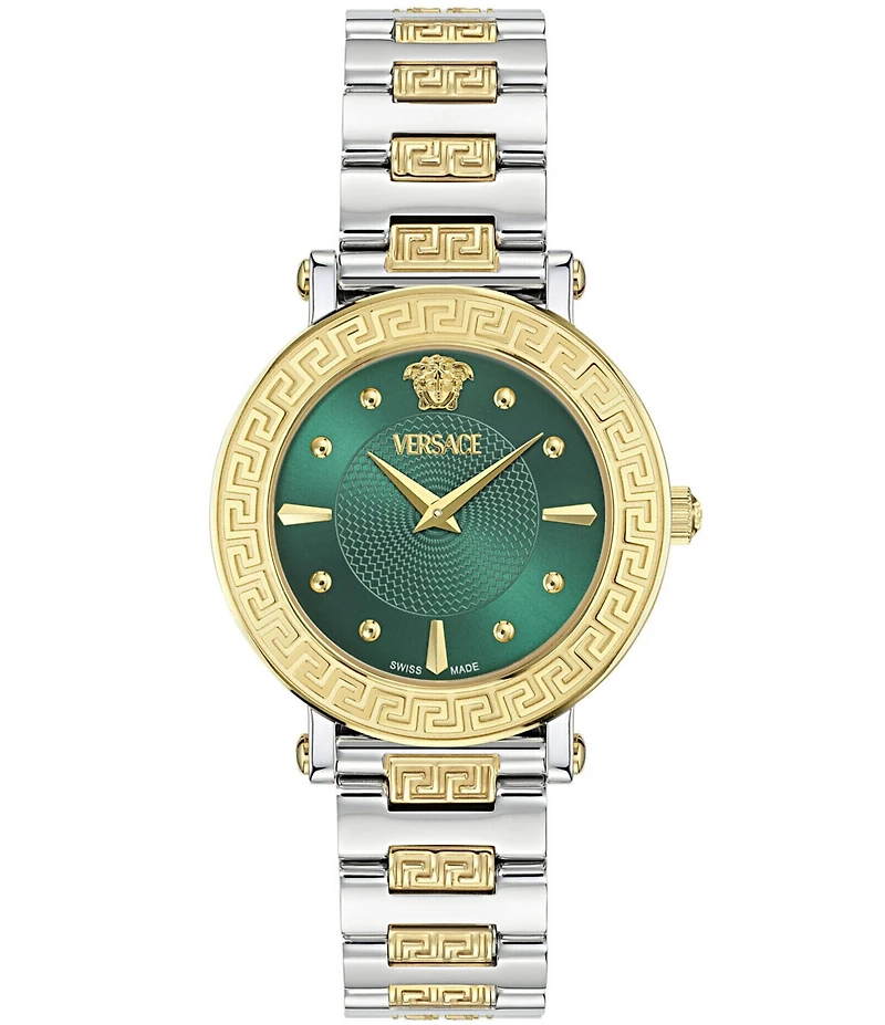 Versace Women's Greca Sphere Analog Royal Green Dial Two Tone Stainless Steel Bracelet Watch